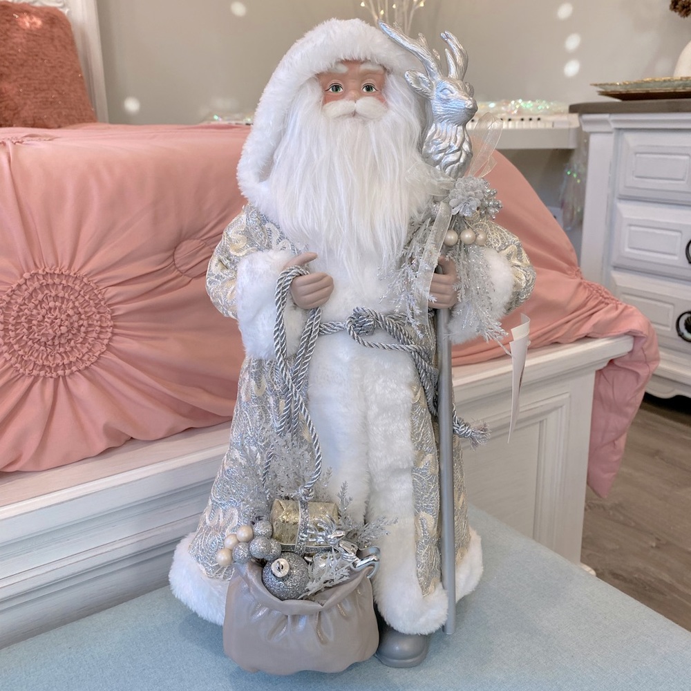 FINAL PRICE - Martha Stewart Christmas Elegant Silver and White Santa Claus